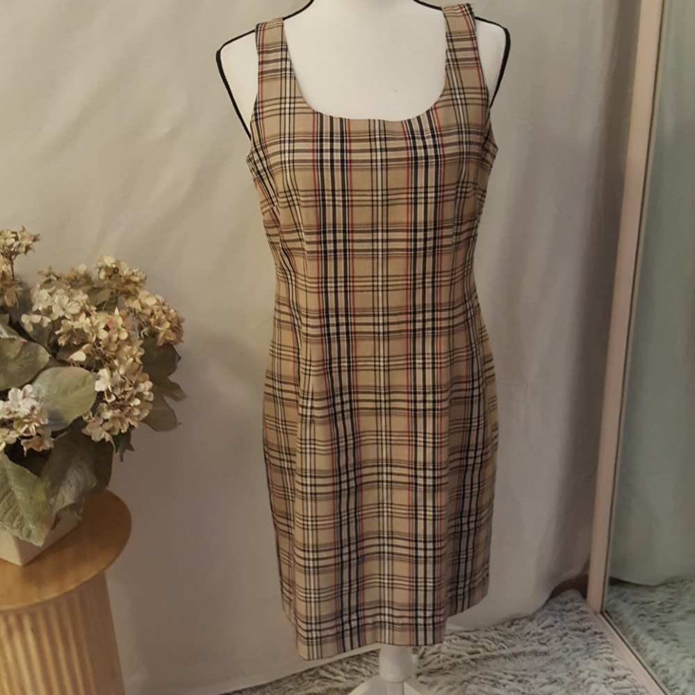Emma James Plaid Dress in Tan and Black